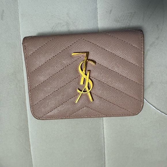 Yves Saint Laurent Tan Card Holder with Gold Logo - Picture 1 of 2